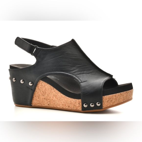 RESTOCK! corkys footwear carley wedge sandal in black smooth 30-5316-BKSM - Picture 6 of 7